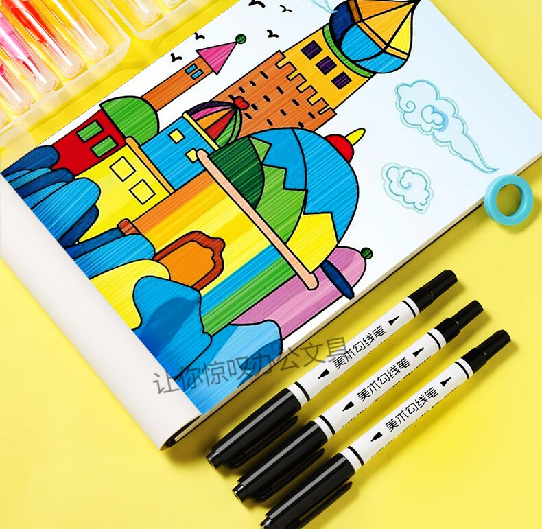小双头油性记号笔小头细头马克笔勾线笔儿童绘画学生用黑色美术生专用