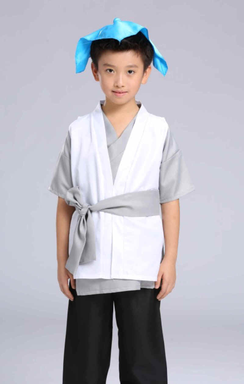 店小二演出服古装汉服套装儿童村民衣服男女演出服装古代老百姓表演服