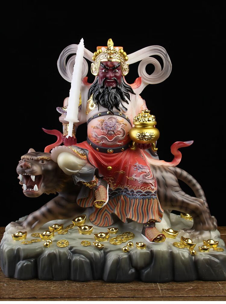 关公财神像财神爷赵公明汉白玉武财神骑虎像赵公明神像树脂佛像供奉
