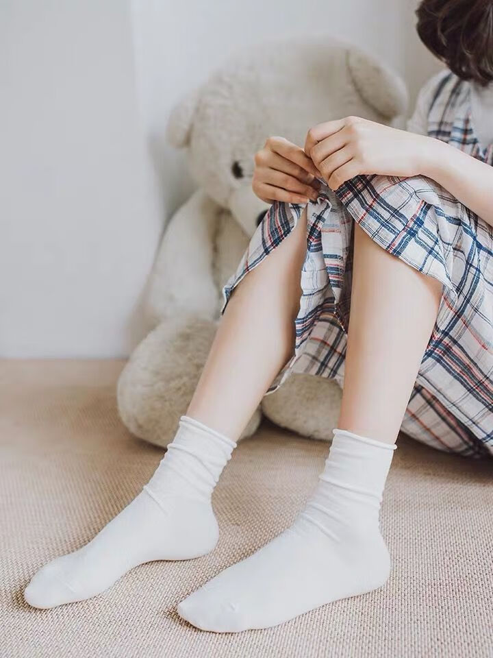 薄袜子女生夏天冰丝堆堆袜中筒袜糖果色白袜子日韩女夏季常规冰冰少女