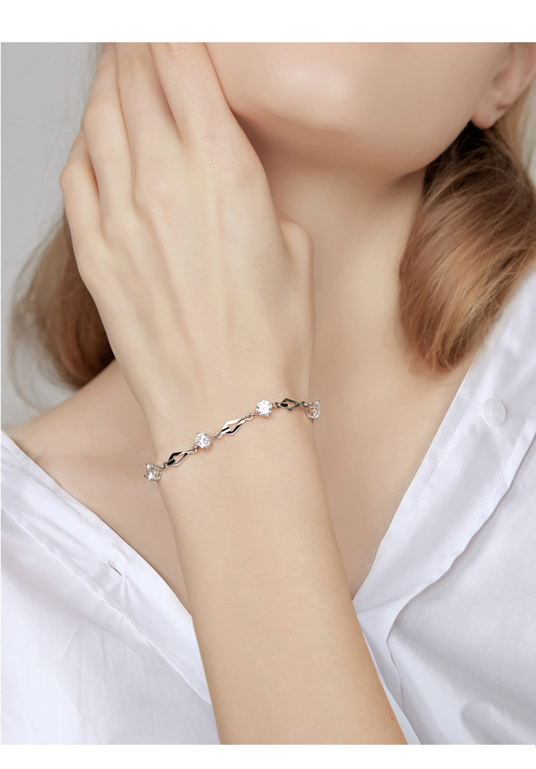 珒珏珠宝s925手链韩版女款菱形手链手饰品新款永生花520告白礼物白