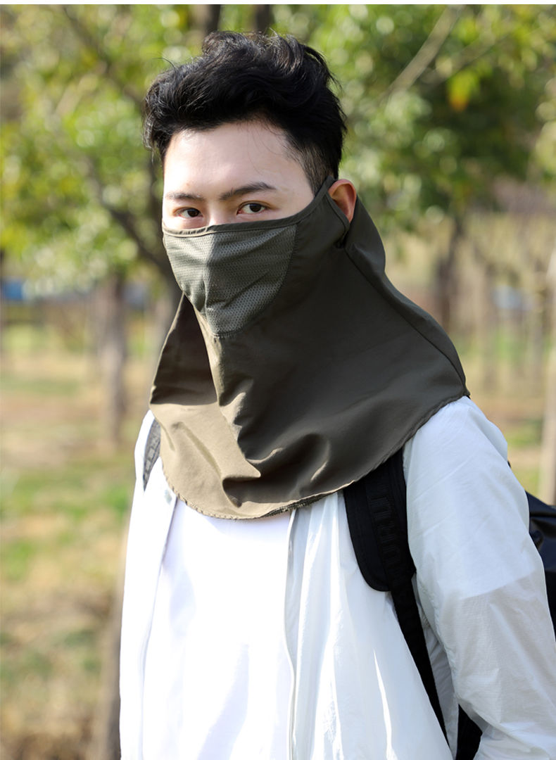 夏季防晒护脸面罩男户外遮脸防护沙尘遮阳护颈围脖面部罩军绿色