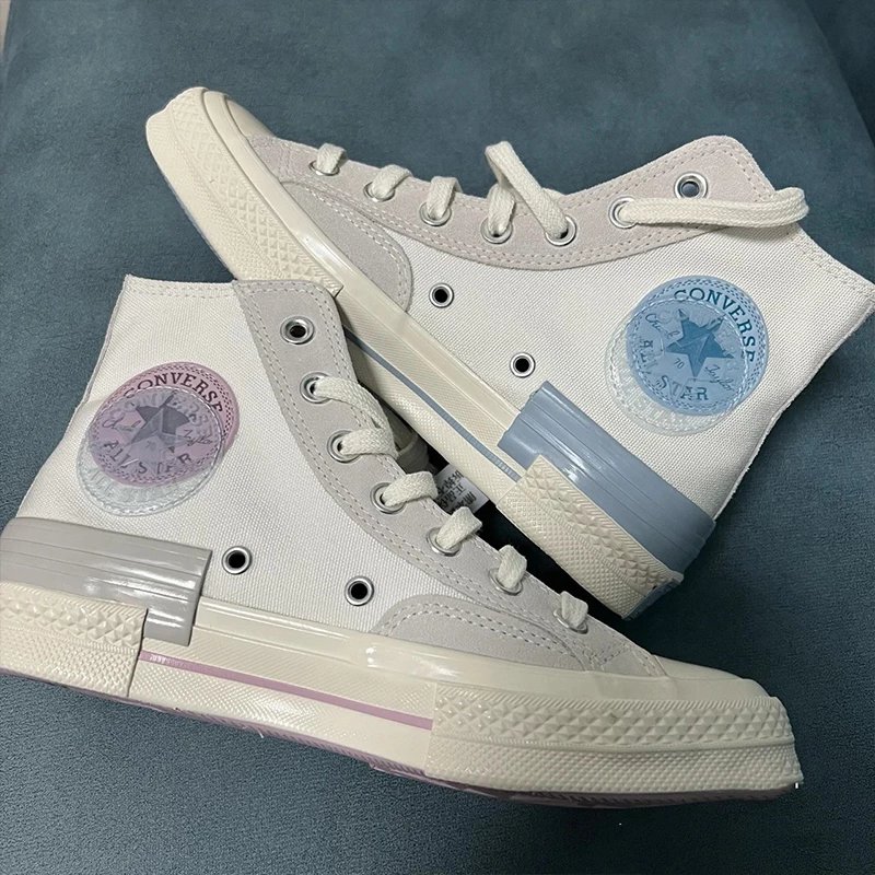 star/匡威1970s水晶标鸳鸯帆布鞋蓝粉拼接解构男女高帮板鞋夏 鸳鸯