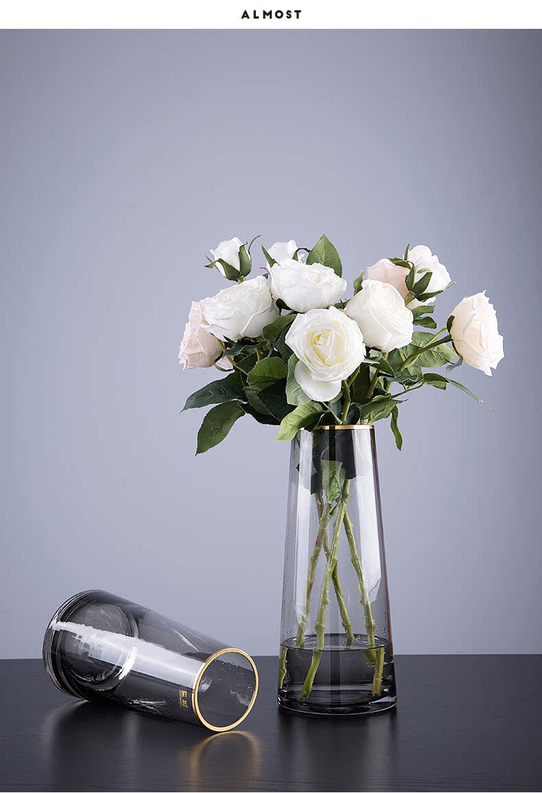 现代简约轻奢透明玻璃花瓶摆件客厅插花电视柜餐桌北欧家居装饰品中号