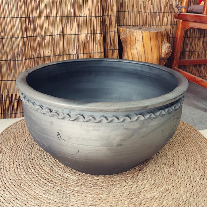 陶瓷缸盆荷花缸户外陶瓷鱼缸大号捡漏鱼盆黑陶老北京鱼盆荷花盆碗莲