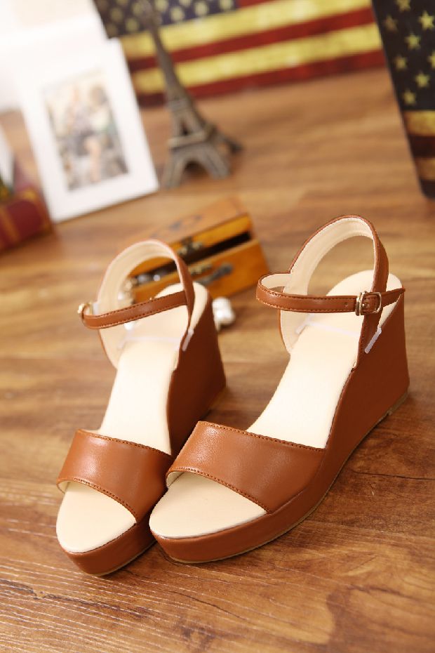 霏楚小码女鞋323334凉鞋小脚夏季坡跟鱼嘴大码鞋大号小号夏天鞋子漆皮