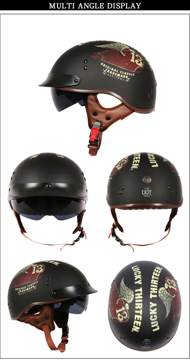 torc哈雷摩托车头盔四季机车男半覆式复古太子盔电动车安全半盔亮黑m