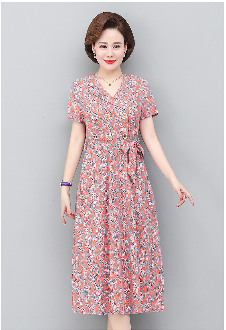 旗舰官方店新款时尚40-50岁中长款过膝裙子洋气中年妈妈夏装连衣裙