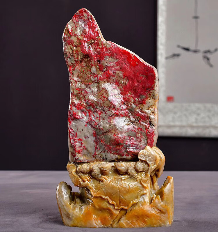 巴林鸡血石昌化巴林桂林鸡血石原石摆件底砂手把件山水风景奇石雕刻