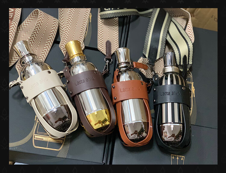 latta alvor保温杯 易烊千玺同款杯子背带斜跨复古不锈钢水杯 加冕银