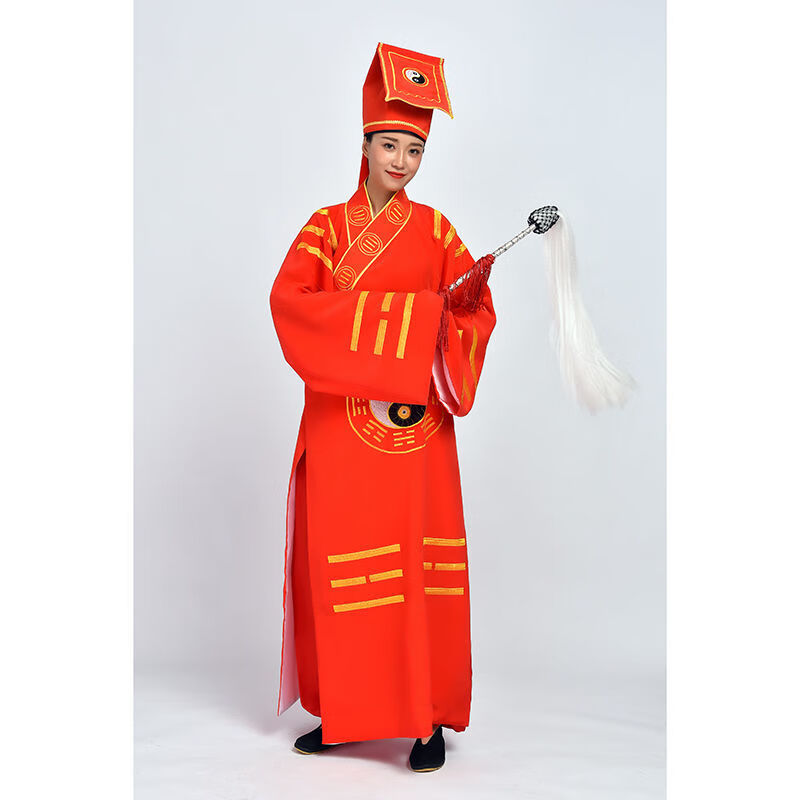 道袍先天太极八卦刺绣经衣长袍黄表演款黑色衣服帽子拂尘xs身高140cm