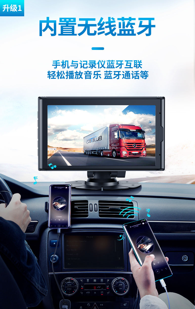 大货车载厢式轻卡半挂货车行车记录仪前后双录倒车影像蓝牙1224v四7寸