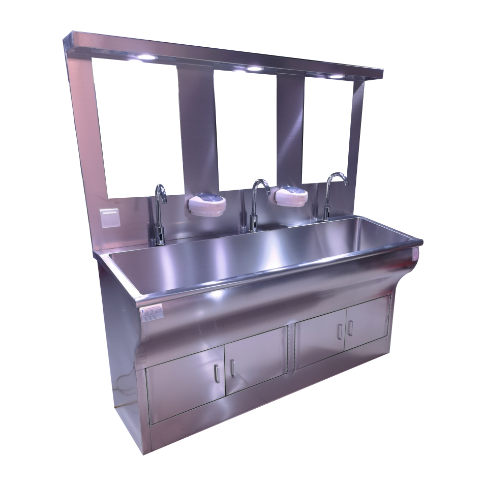 洗手池304不锈钢室洗手池外科刷手槽感应脚踏医院洗手台双人位高背