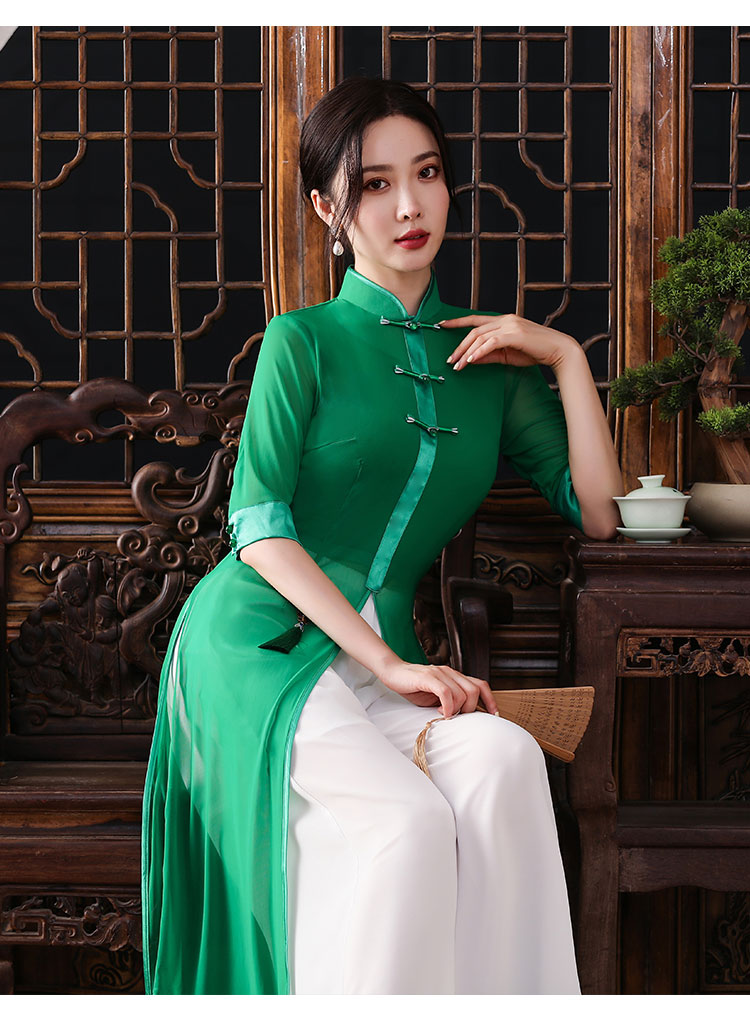 越南奥黛旗袍裙初级班形体旗袍练功服夏季改良版风舞台表演服装