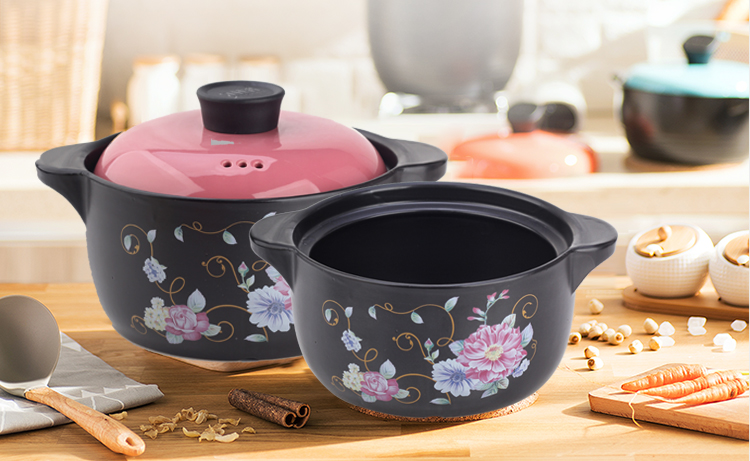 红杜鹃砂锅炖锅陶瓷锅煲汤锅家用明火土锅石锅煮粥沙锅烫煲 橘黄色盖