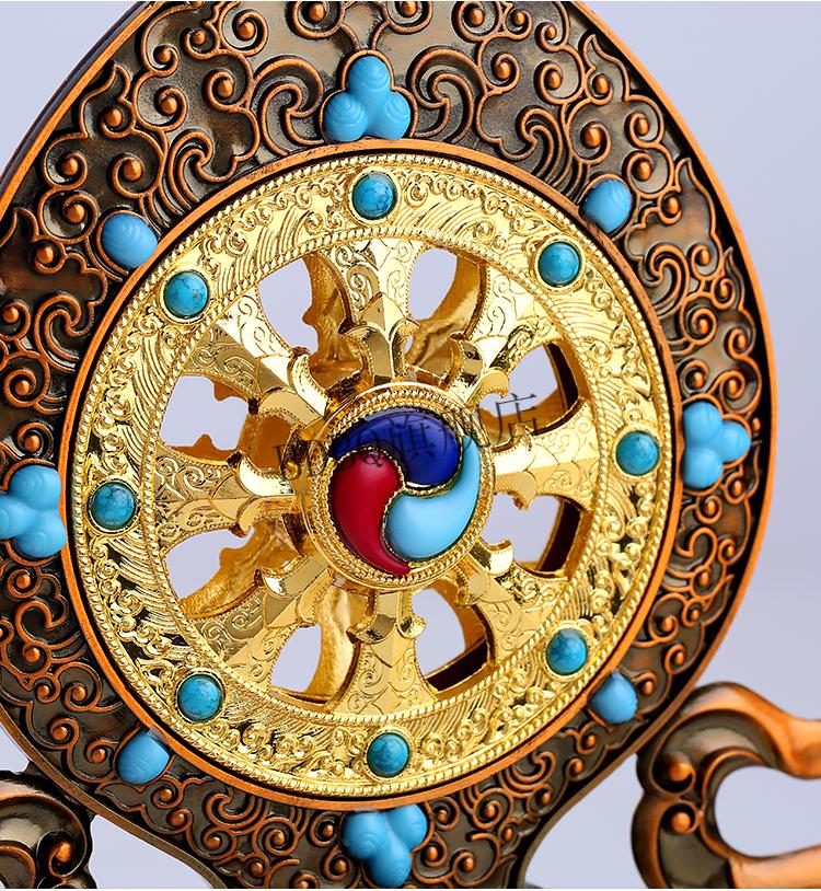 藏传佛教用品密宗法器轮王七政宝鎏金彩绘工艺佛堂小号摆件 小号