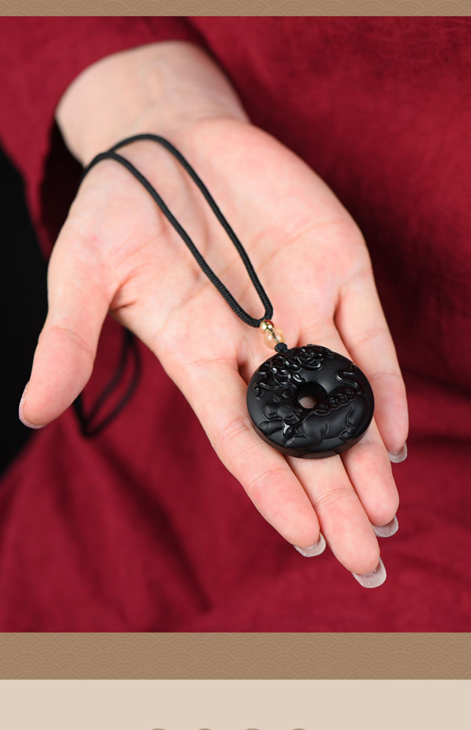 乌金黑曜石十二生肖平安扣吊坠男士女款项链本命年属