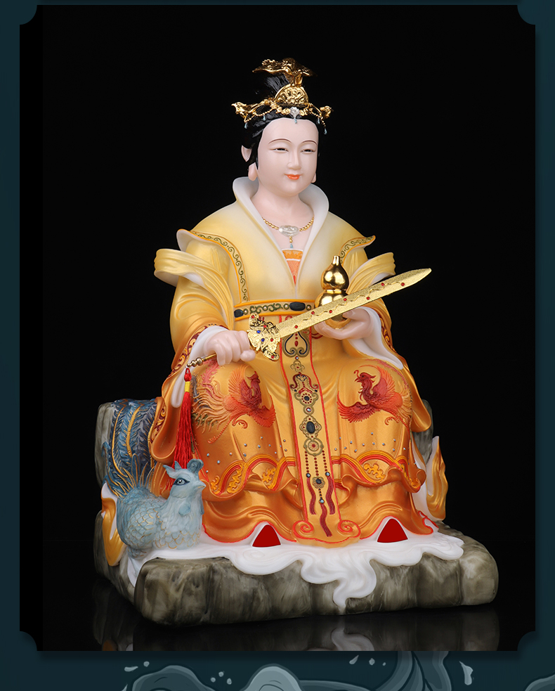 九黎圆通 汉白玉九天玄女像 彩绘九天玄女娘娘神像家用玄天圣母坐像