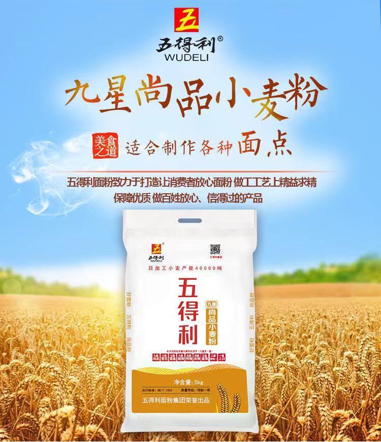 五得利九星尚品小麦面粉 五得利面粉5kg九星尚品高筋小麦粉包子饺子