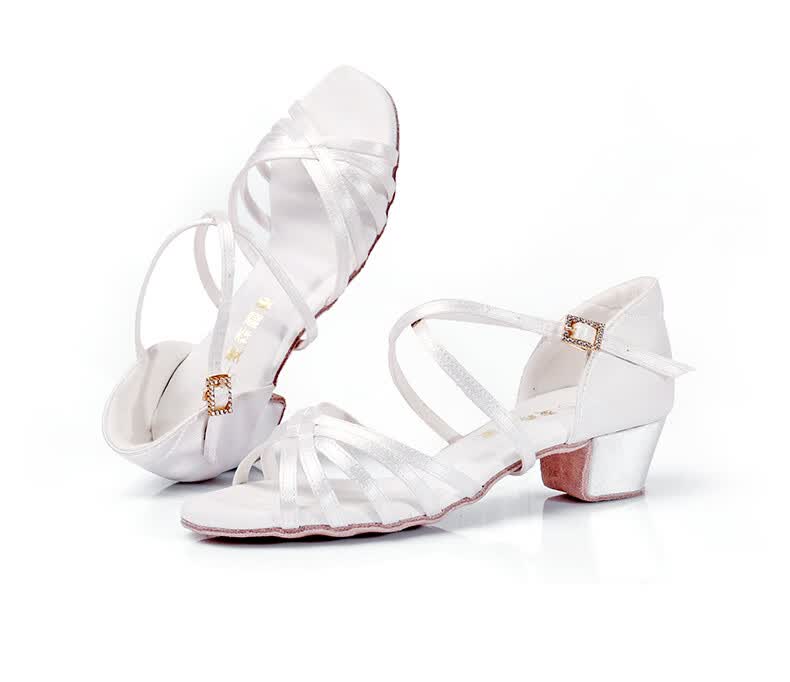 贝蒂拉丁舞鞋麦森丽亚儿童白色拉丁舞比赛考级软底小白鞋拉丁鞋女童