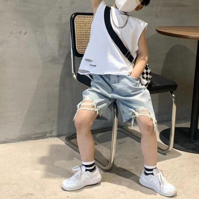 男童夏季套装炸街t恤短袖痞帅适合1-10岁小男孩小孩子夏天穿的衣 牛仔