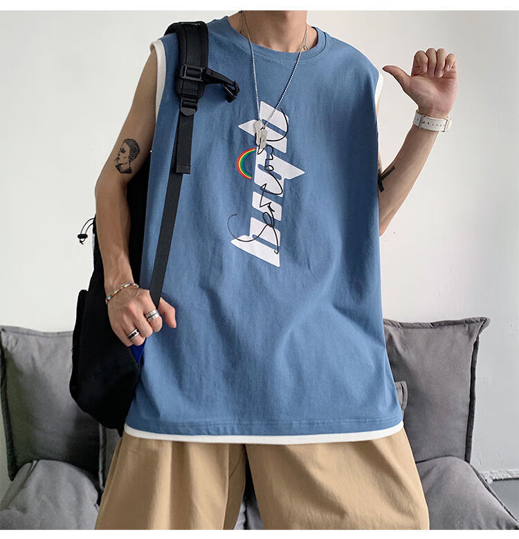 背心男嘻哈运动衣服韩版汗衫男士男式夏季潮流夏天时尚男生无袖坎肩
