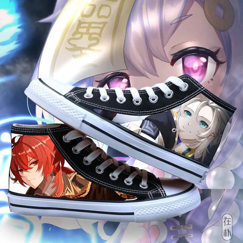 原神帆布鞋游戏联名钟离魈七七万叶周边鞋子二次元男女学生高帮板鞋潮