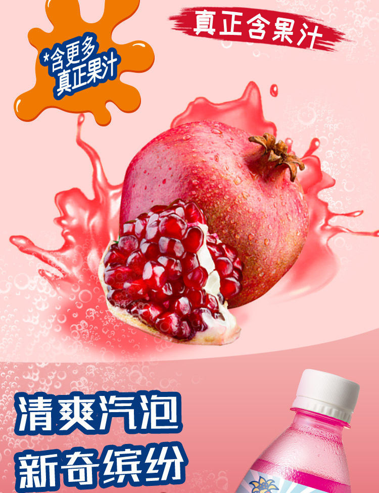 新奇士果汁汽水多口味380ml瓶装果味西柚黑加仑 6瓶百香果汁汽水