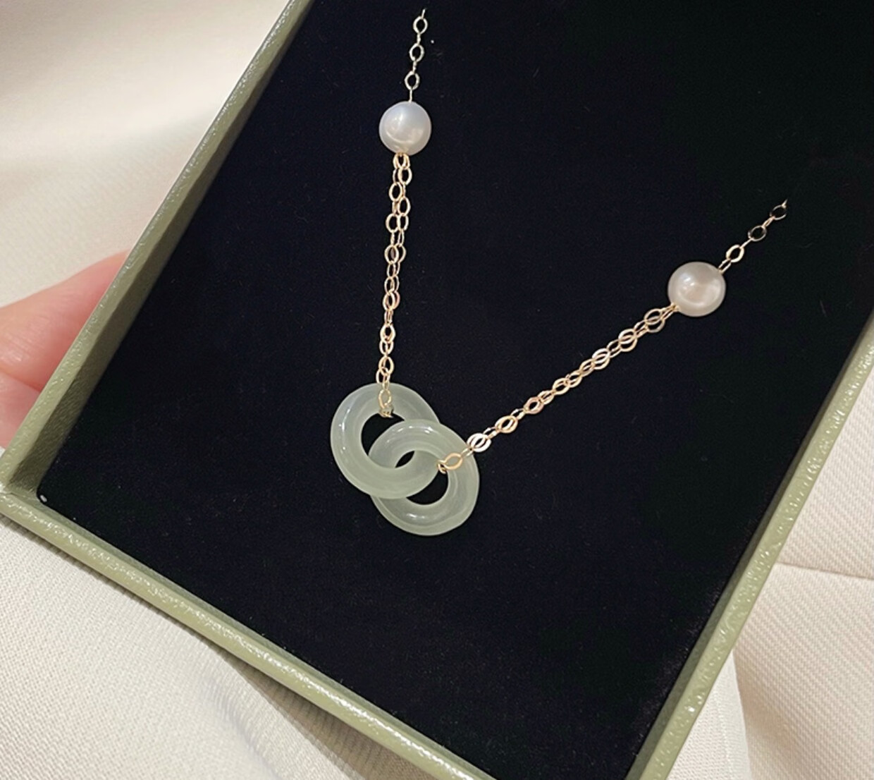 高端品质环环相扣双环平安扣项链女轻奢小众翡翠玉石吊坠母亲节送妈妈