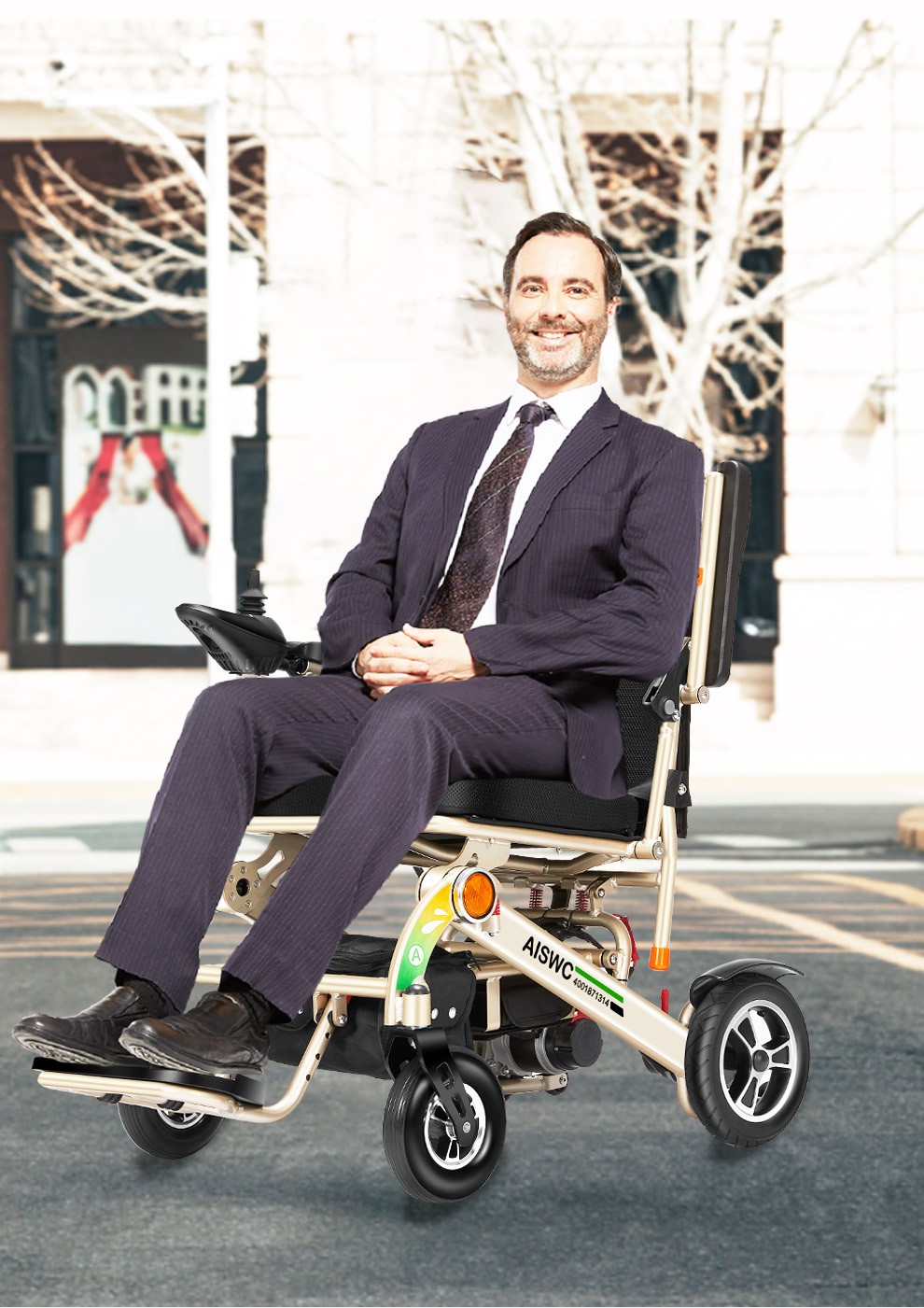 日本aiswc电动轮椅车老年人22kg一键可折叠便携轻便可上飞机全自动