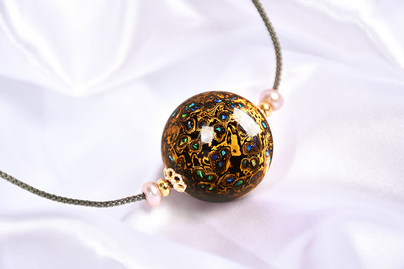 恋江南大漆珠锁骨链吊坠项坠配饰女士佛珠项链饰品水晶欧珀犀皮漆器