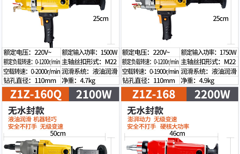 博深水钻机打孔手持式提大功率打混凝土水电钻台式水转机器无水封定制