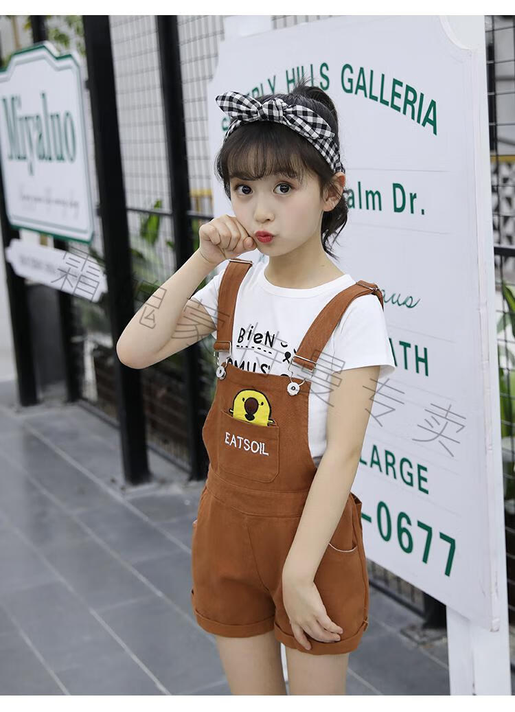 童装女童夏季休闲背带裤套装小女孩吊带裤韩版时尚小学生两件套612岁