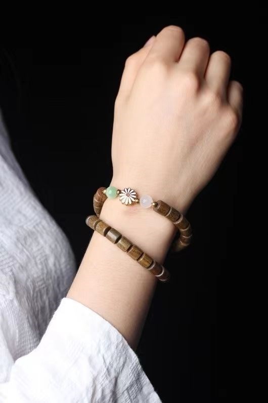 宾昔 森系学生复古绿檀手串 女佛珠手串檀香手串情侣手链 生日礼物 1