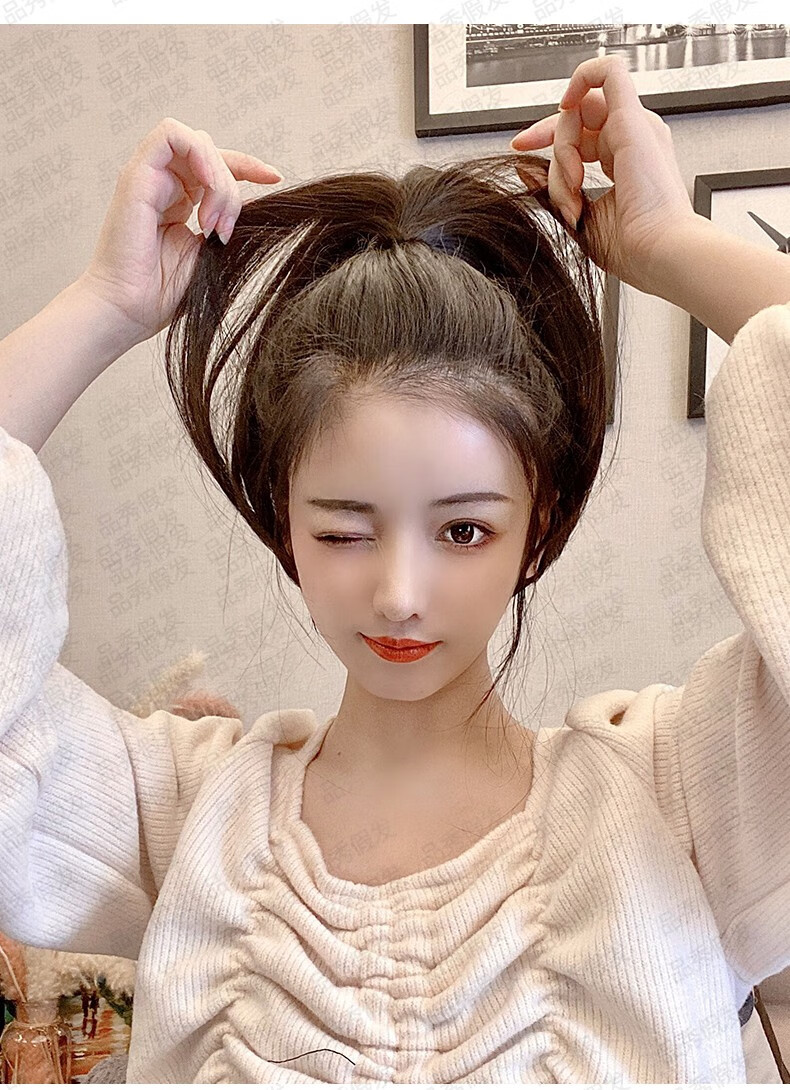 超短马尾假发女抓夹式短款直发假马尾网红微卷自然辫子仿真假发夹子款