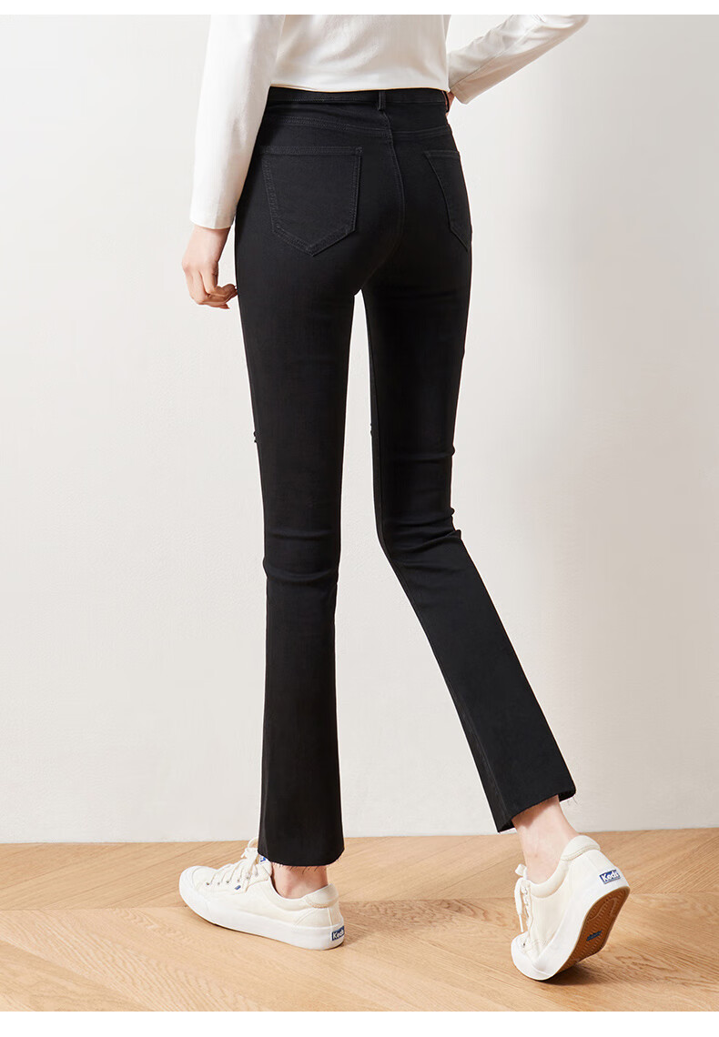 娅丽达女裤微喇牛仔裤女浅色裤子2022年新款春季九分裤高腰喇叭裤蓝色