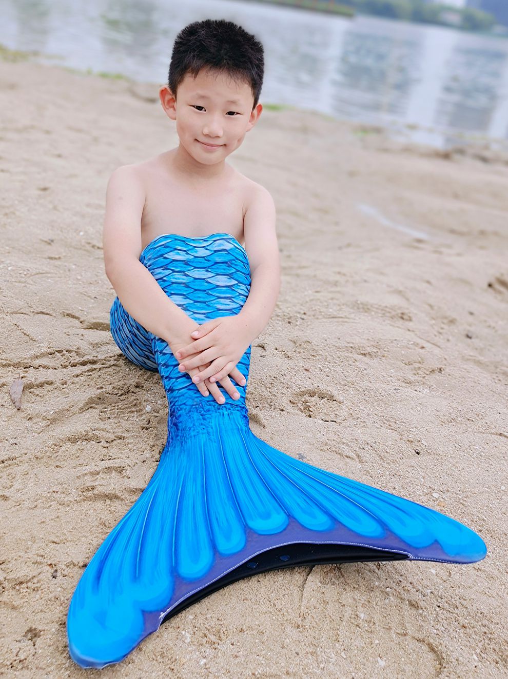 美人鱼尾巴男童男孩泳衣泳装服装衣服儿童人鱼拍照道具寸云f女孩三