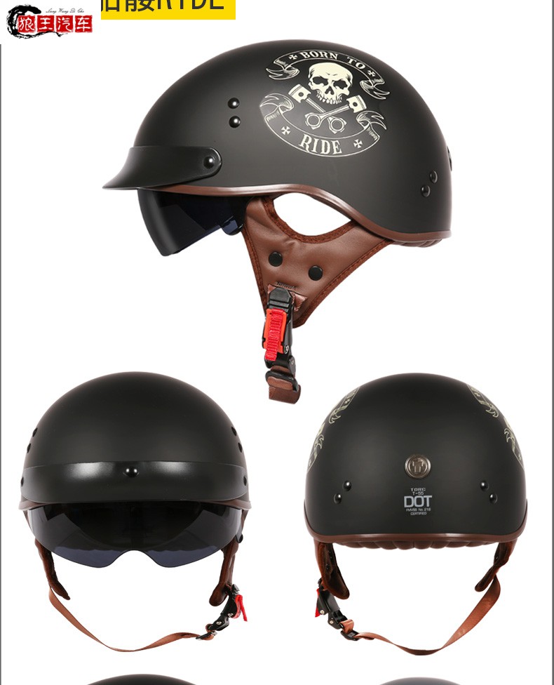 torc摩托车头盔男女复古机车轻便式电动车四季半盔特大码夏季瓢盔亮黑