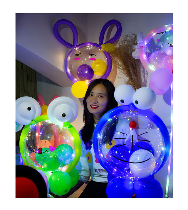 欧米恩 网红卡通造型波波球发光火夜市摆摊地推儿童贴纸动物造型气球