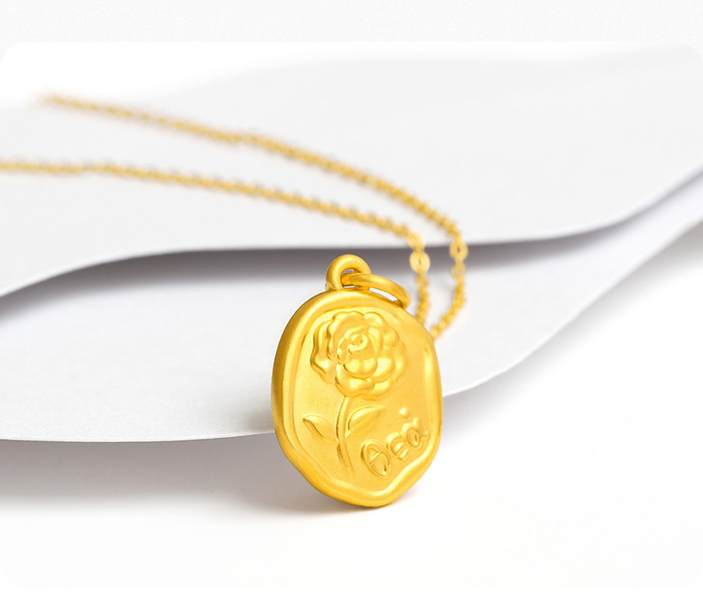 999足金康乃馨花牌黄金吊坠 金项链女送妈妈金挂坠3d硬金母节 足金