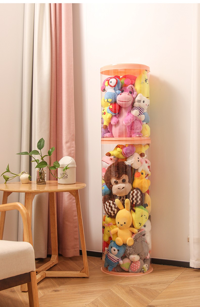 60毛绒玩具公仔布偶装放大玩偶娃娃收纳桶透明pvc收纳筒筐神器圆柱