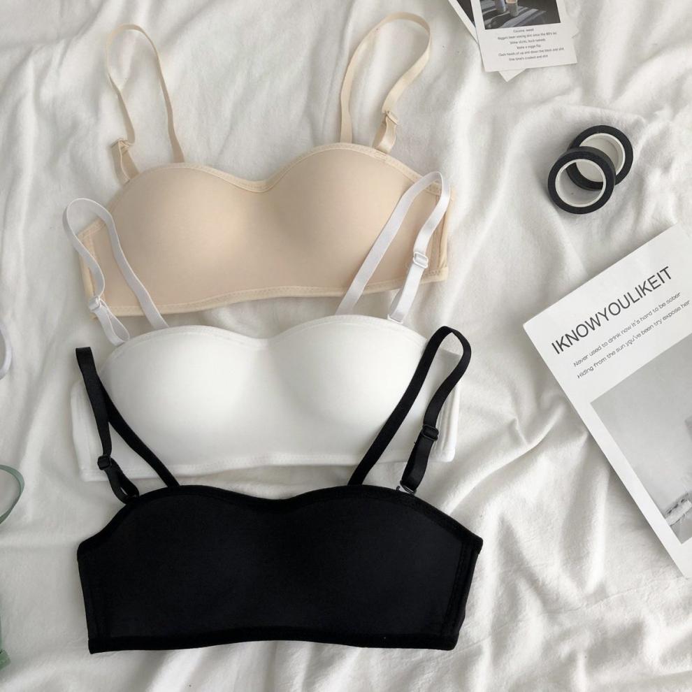 薄款性感女生抹胸可拆卸无肩带防滑白色内衣女小胸聚拢无钢圈胸罩薄款