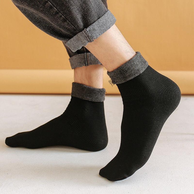 tphc厚袜子男士冬季加厚羊羔绒其他质黑色中筒袜抗寒加绒雪地袜5双