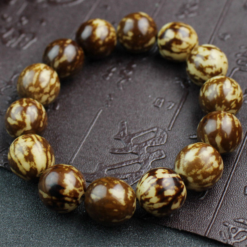 天然菩提根菩提子手盘文玩佛珠花皮虎纹手链越南手串