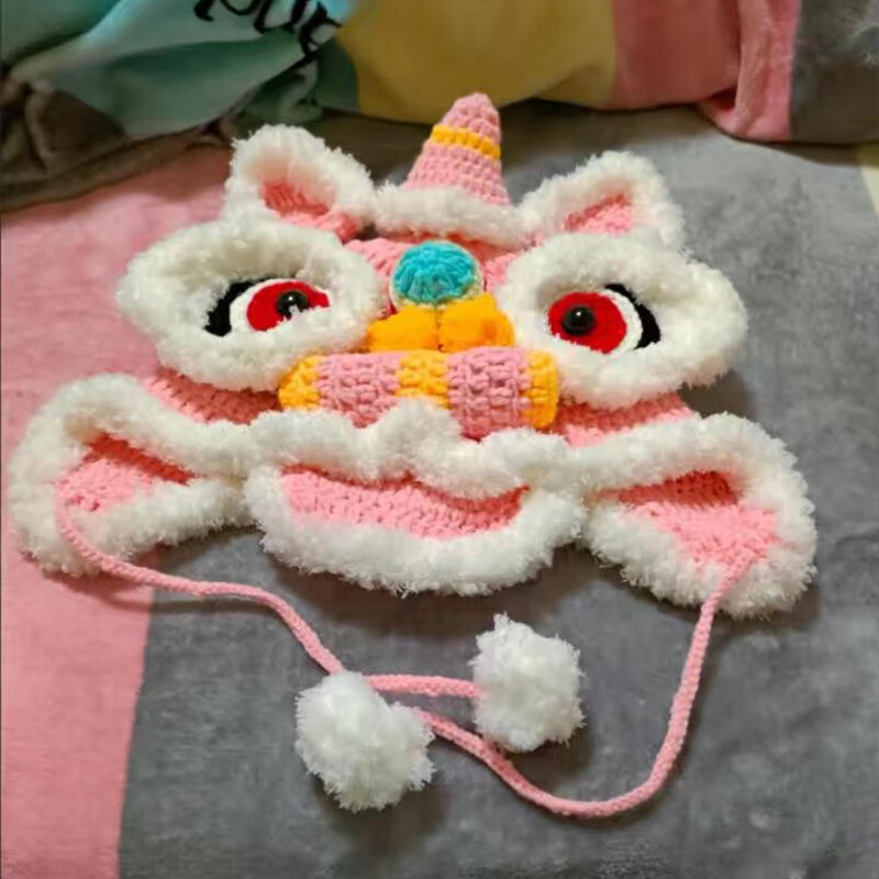 婴儿儿童成品舞狮醒狮帽子完成品买回去直接戴纯手工编织3个月3岁红色