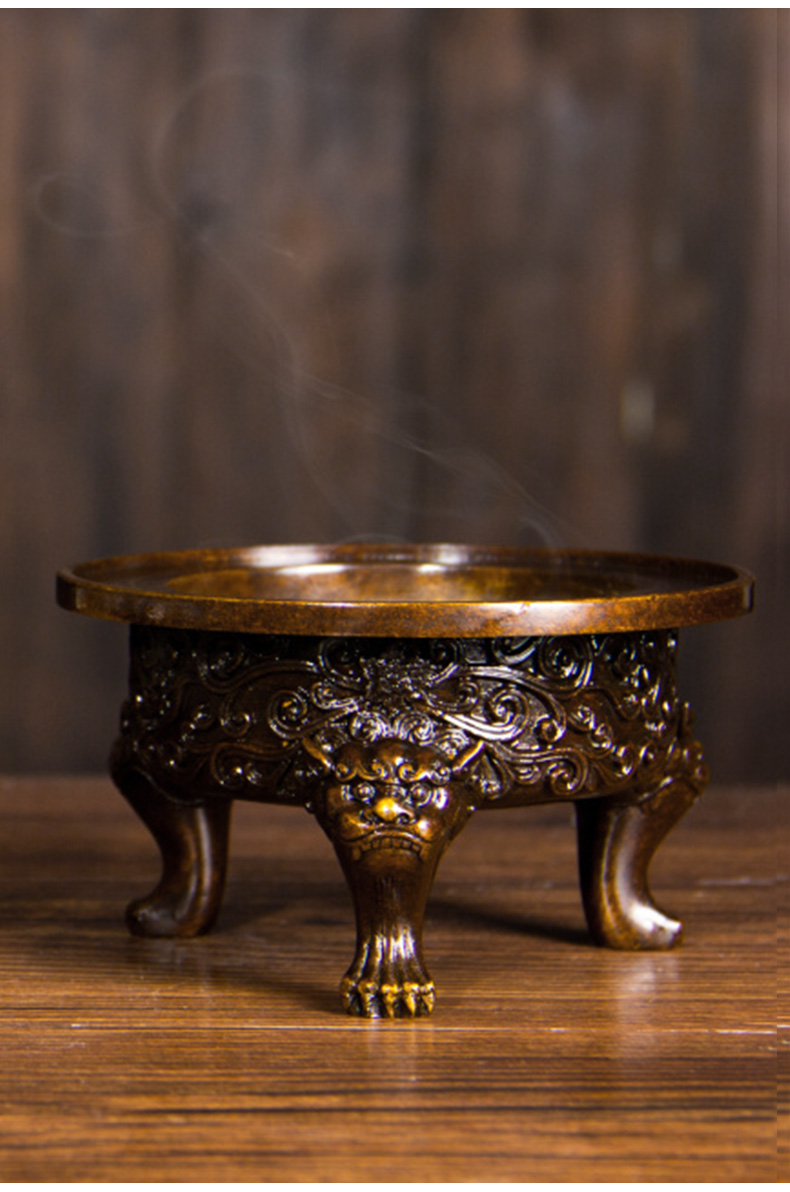 陈巧生铜香炉家用禅意摆件名家陈巧生炉缠枝莲纹狮钮熏炉c342