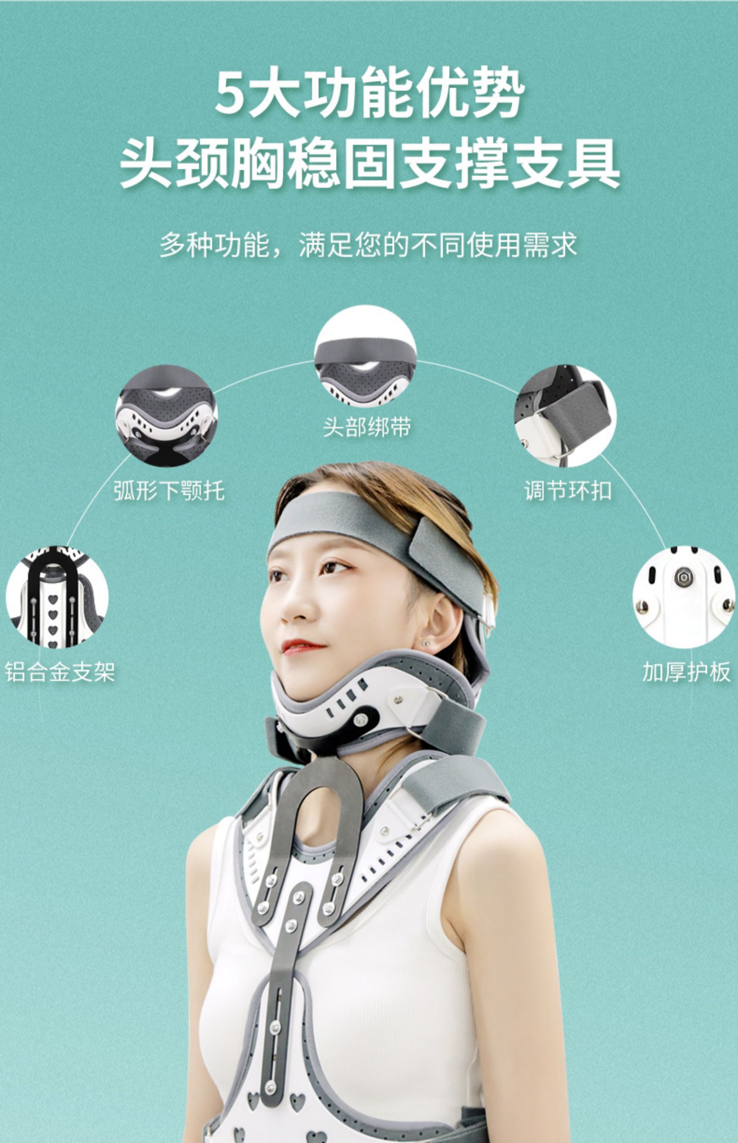 可调头颈胸固定支具脖子颈椎骨折术后康复支撑托架护具 头颈胸固定