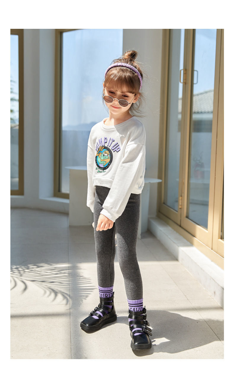 女童加绒打底裤秋冬季外穿女大童一体绒宝宝加厚小女孩纯棉保暖裤浅