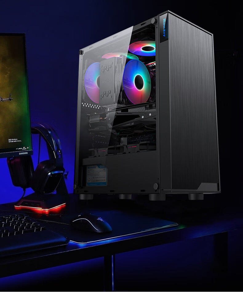 航嘉gs400c电脑机箱台式diy亚克力侧透防尘水冷atx大板机箱背线米詅gs