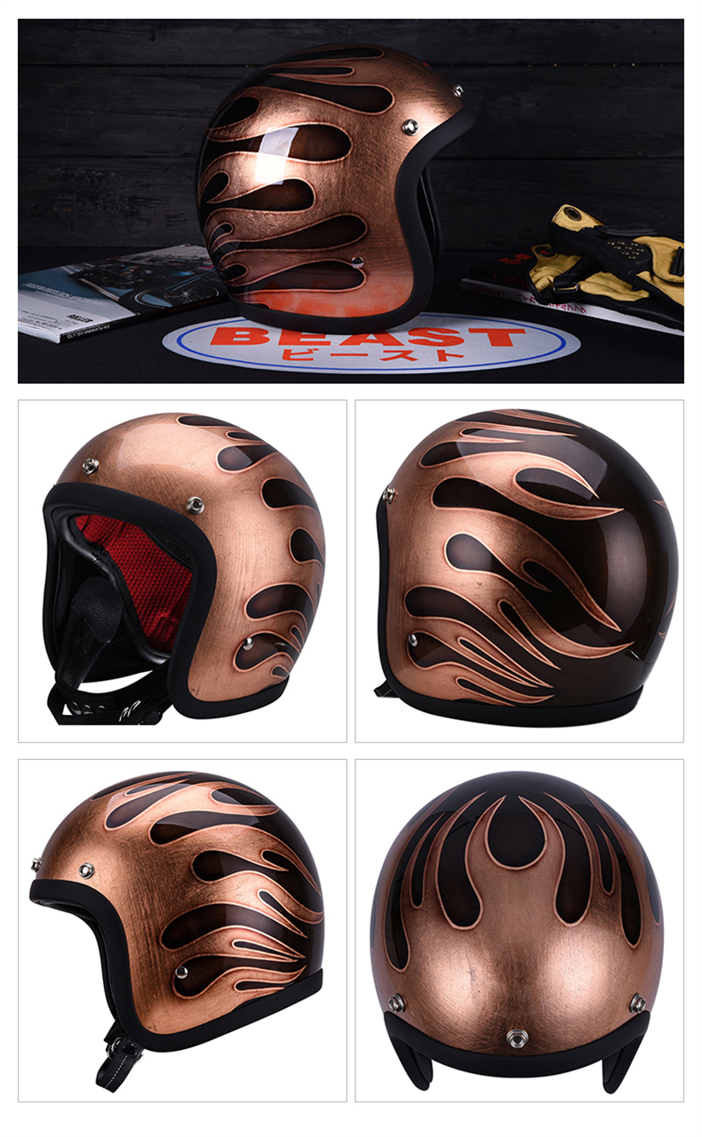 amz日式定制手绘彩绘复古机车头盔男女通用34小盔体玻璃钢安全帽亮色